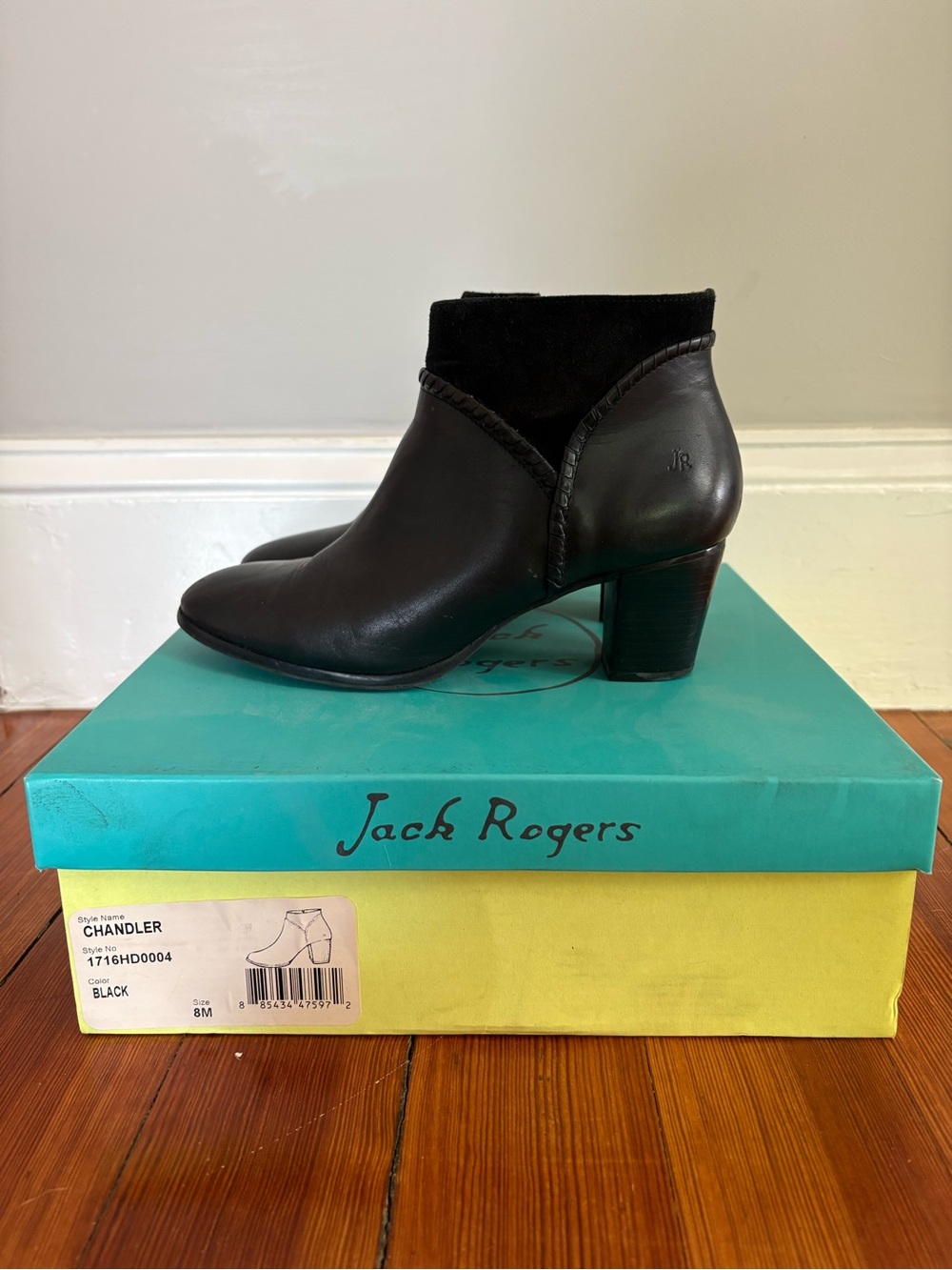 Jack Rogers Black Leather Ankle Booties with Block Heel